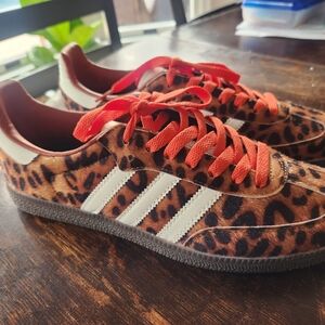 Adidas Leopard Print Sneakers with Red Laces